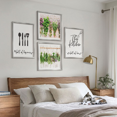 Set 4 slik v okvirju Napisi o rastlinah kuhinjskih zelišč