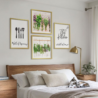 Set 4 slik v okvirju Napisi o rastlinah kuhinjskih zelišč