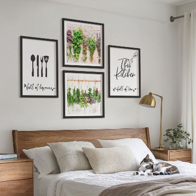 Set 4 slik v okvirju Napisi o rastlinah kuhinjskih zelišč