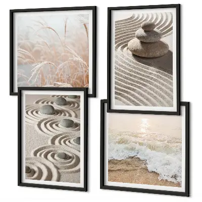 Pripravljena stenska galerija z motivom valov, peska, vode in kamenja na plaži