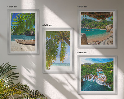 Set 4 slik v okvirju Plaža, čoln, slapovi, palme