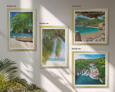 Set 4 slik v okvirju Plaža, čoln, slapovi, palme