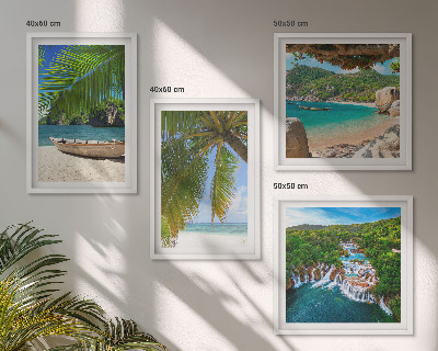Set 4 slik v okvirju Plaža, čoln, slapovi, palme