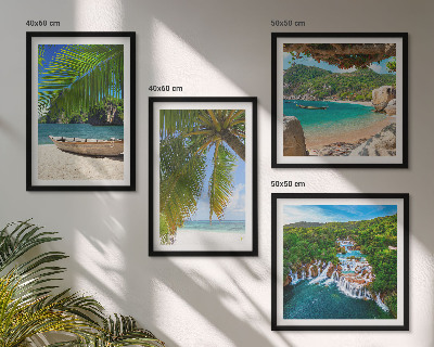 Set 4 slik v okvirju Plaža, čoln, slapovi, palme