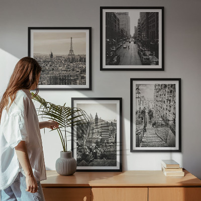 Pripravljena stenska galerija Razgledi Pariz New York stopnice