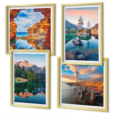 Set 4 slik v okvirju Odsev skal v gorskih jezerih