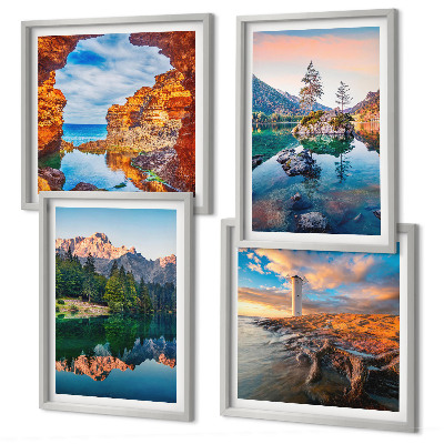Set 4 slik v okvirju Odsev skal v gorskih jezerih