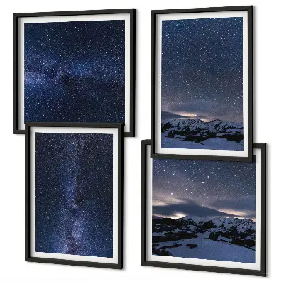 Komplet slik nad zofo motiv nočnega neba z gorami in zvezdami