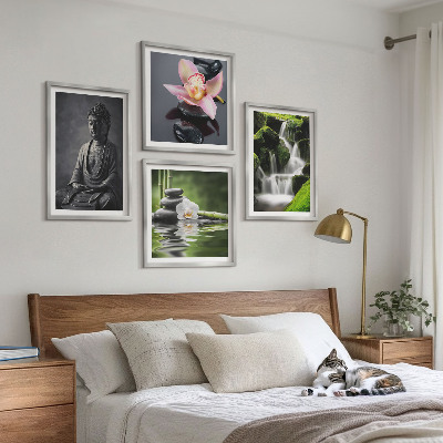 Set 4 slik v okvirju ZEN slike vodni kamni Buda