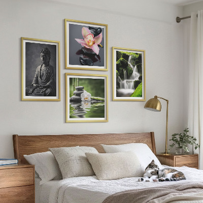 Set 4 slik v okvirju ZEN slike vodni kamni Buda