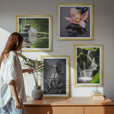 Set 4 slik v okvirju ZEN slike vodni kamni Buda