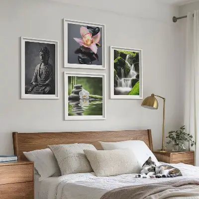 Komplet 4 slik v okvirju ZEN z motivom kamnov in Bude
