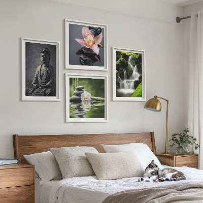 Set 4 slik v okvirju ZEN slike vodni kamni Buda