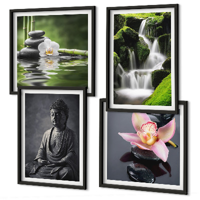 Set 4 slik v okvirju ZEN slike vodni kamni Buda
