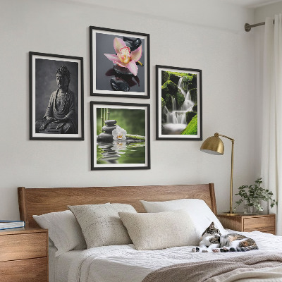 Set 4 slik v okvirju ZEN slike vodni kamni Buda