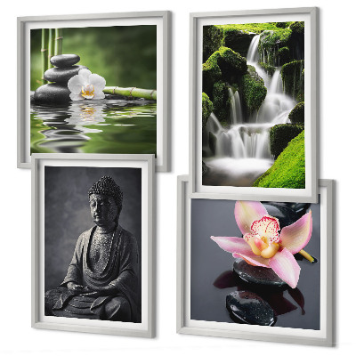 Set 4 slik v okvirju ZEN slike vodni kamni Buda