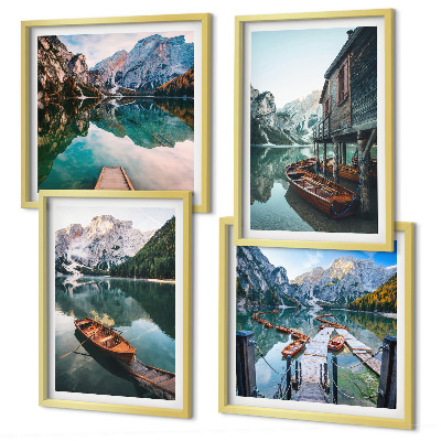 Pripravljena stenska galerija Jezero, gore, čolni, koča