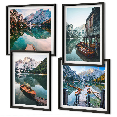 Pripravljena stenska galerija Jezero, gore, čolni, koča