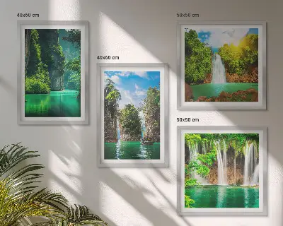 Zelene pokrajine slapovi komplet 4 slik v okvirju