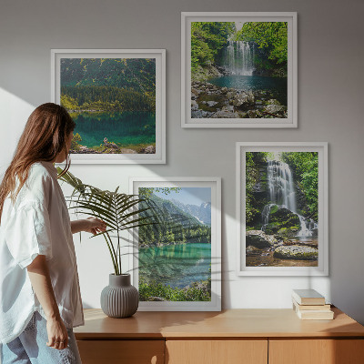 Komplet slik nad zofo Slapovi v zelenem okolju