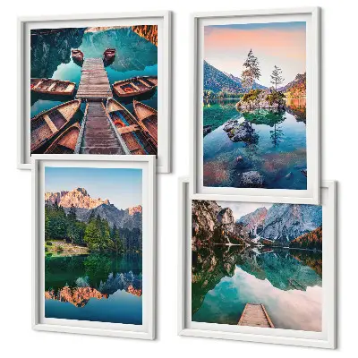 Set 4 slik v okvirju z motivom odsevnega gozda in gorskih jezer