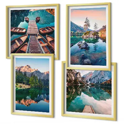 Set 4 slik v okvirju z motivom odsevnega gozda in gorskih jezer