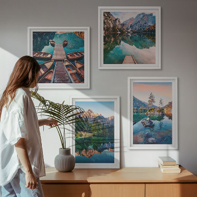 Set 4 slik v okvirju Odsevni gozd gorskih jezer