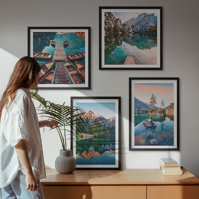 Set 4 slik v okvirju Odsevni gozd gorskih jezer