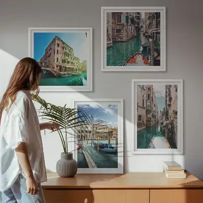 Arhitektura beneških kanalov komplet 4 slik v okvirju