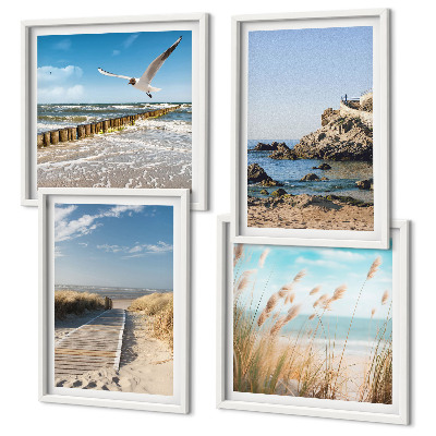 Set 4 slik v okvirju Lesena pot ob plaži, pečine
