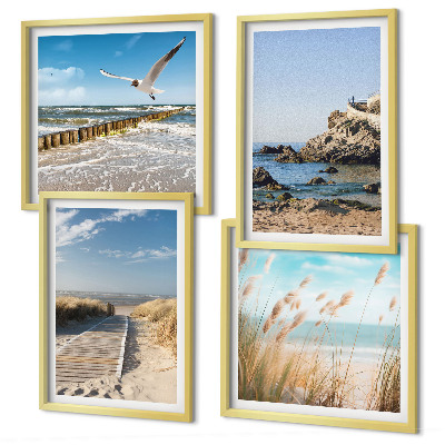 Set 4 slik v okvirju Lesena pot ob plaži, pečine