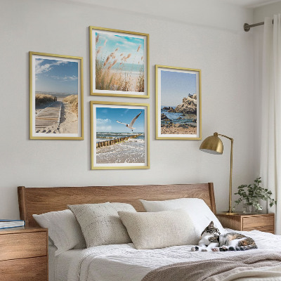 Set 4 slik v okvirju Lesena pot ob plaži, pečine