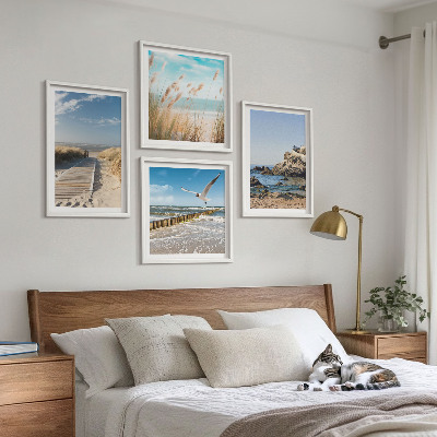 Set 4 slik v okvirju Lesena pot ob plaži, pečine