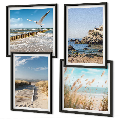 Set 4 slik v okvirju Lesena pot ob plaži, pečine