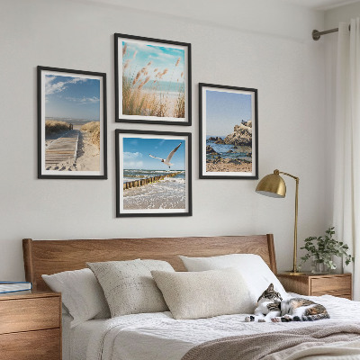 Set 4 slik v okvirju Lesena pot ob plaži, pečine