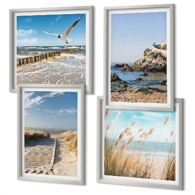 Set 4 slik v okvirju Lesena pot ob plaži, pečine