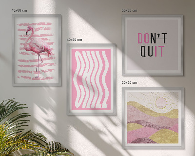 Set 4 slik v okvirju Pastelna gorska pokrajina z rožnatimi flamingi