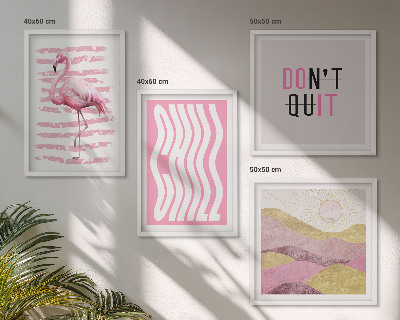 Set 4 slik v okvirju Pastelna gorska pokrajina z rožnatimi flamingi