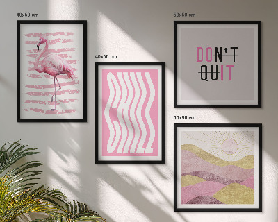 Set 4 slik v okvirju Pastelna gorska pokrajina z rožnatimi flamingi