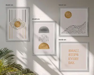 Pripravljena stenska galerija z abstraktnimi geometrijskimi oblikami