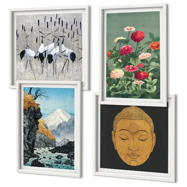 Pripravljena stenska galerija z motivi japonske narave v japonskem slogu