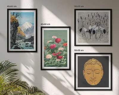 Pripravljena stenska galerija z motivi japonske narave v japonskem slogu
