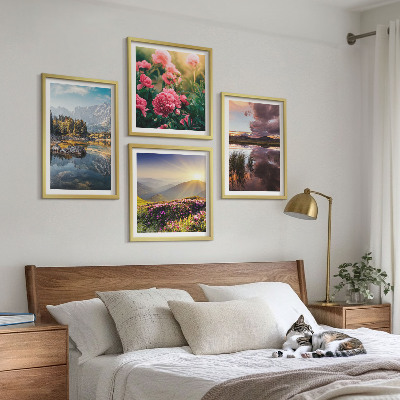 Set 4 slik v okvirju Cvetlični vrt gora travnik voda