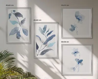 Akvarel modrih listov komplet slik nad zofo