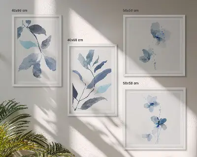 Akvarel modrih listov komplet slik nad zofo