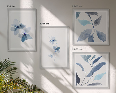 Set 4 slik v okvirju Minimalistično modro cvetje