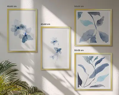 Minimalistično modro cvetje komplet 4 slik v okvirju