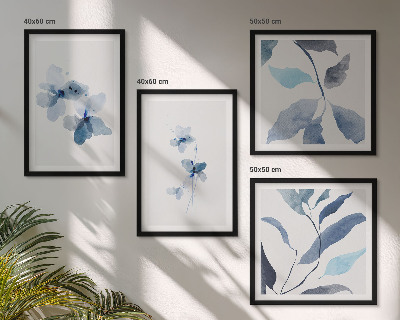 Set 4 slik v okvirju Minimalistično modro cvetje