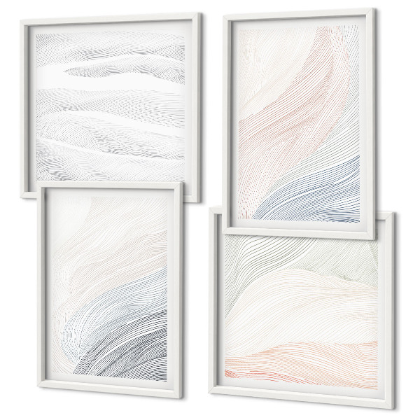Set 4 slik v okvirju Abstraktni pastelni valovi