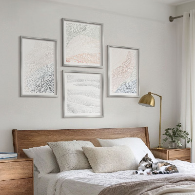 Set 4 slik v okvirju Abstraktni pastelni valovi